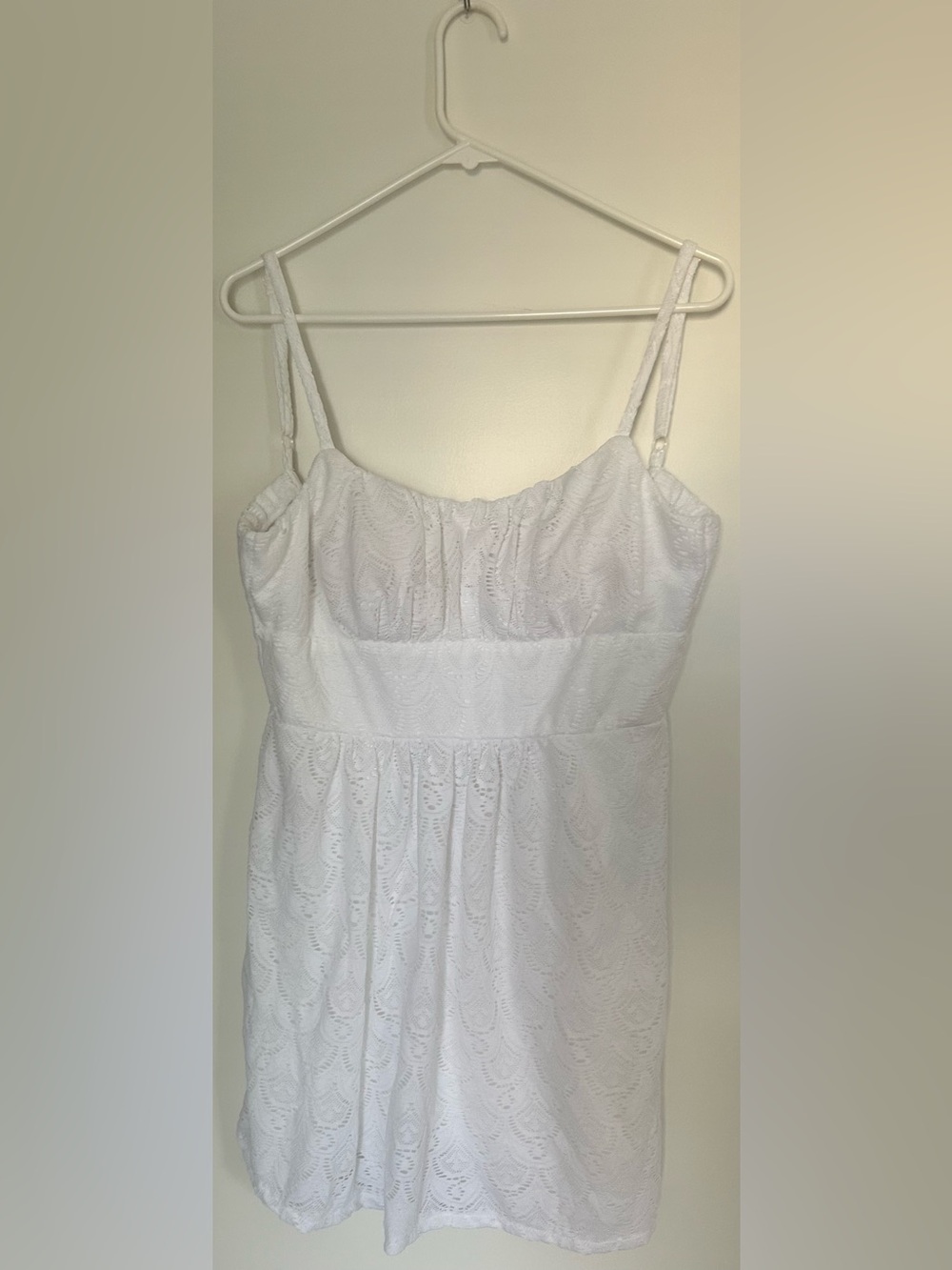 B.SMART White Eyelet Spaghetti Strap Sundress with adjustable straps and zipper